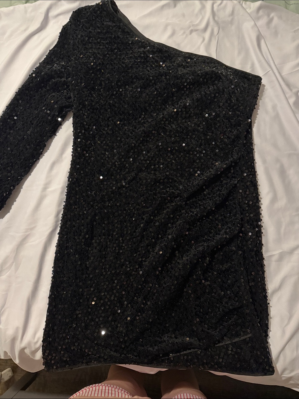 Black One-Shoulder Sequin Dress